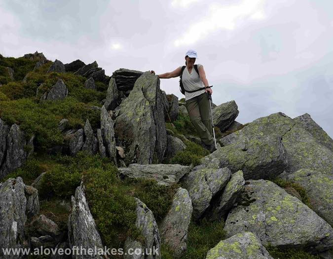 Sue on the steep scramble
