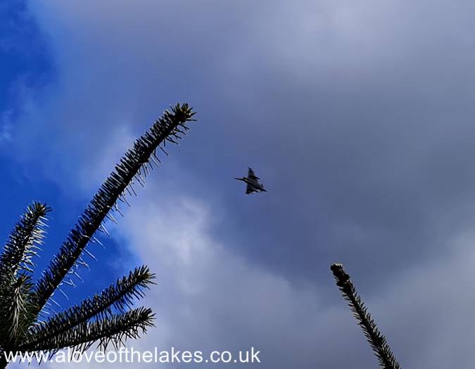 The Eurofighter airplane speeds by