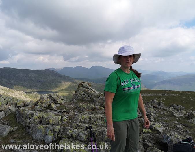 Sue on the summit of Haycock